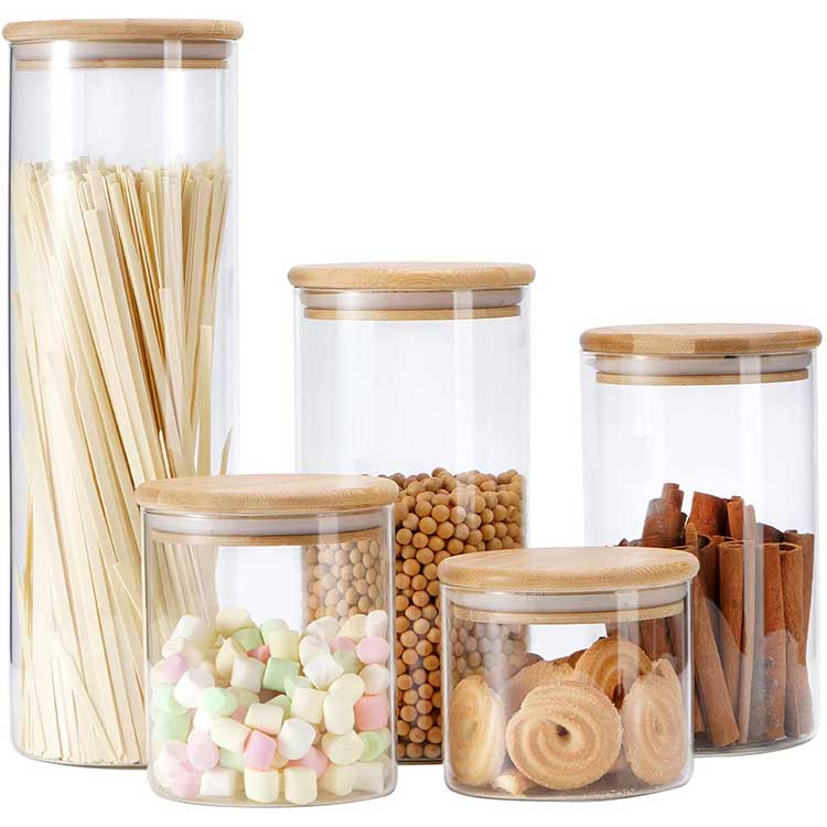 Factory price wide mouth 1000ml round glass storage jars with wooden lids