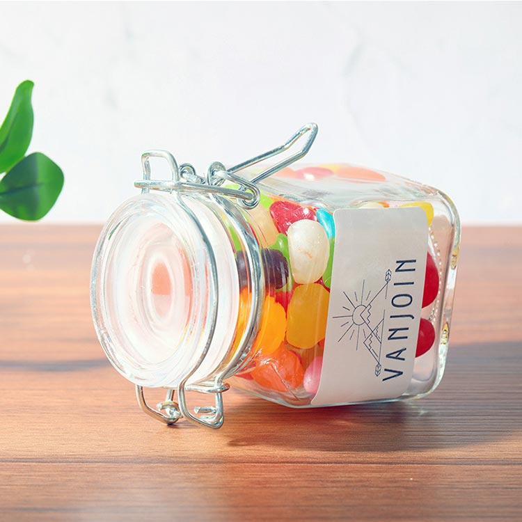 Kitchen food storage 100ml small square glass airtight jars with clip lid