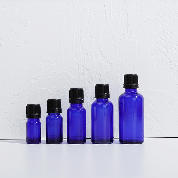 Boston roun 30ml 60ml cobalt blue glass essential oil bottle with dropper