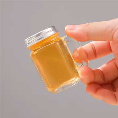 Small square mini size 30ml glass mason jar with handle screw lid for juice honey sauce jam syrup