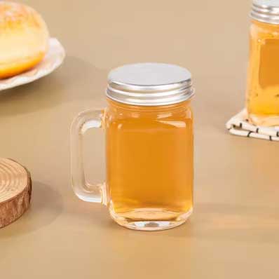 Small square mini size 30ml glass mason jar with handle screw lid for juice honey sauce jam syrup