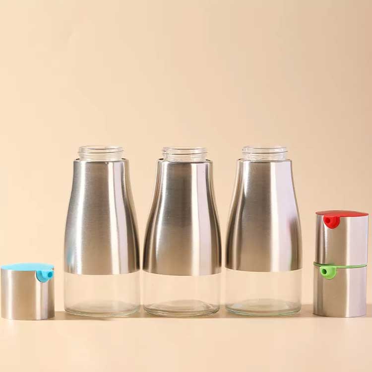 Oil and vinegar container 320ml small glass oil dispenser bottle for kitchen with metal cover