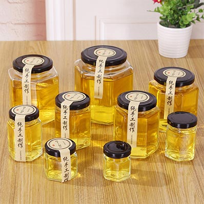 Hot selling clear 4oz glass hexagon jar with bamboo lid