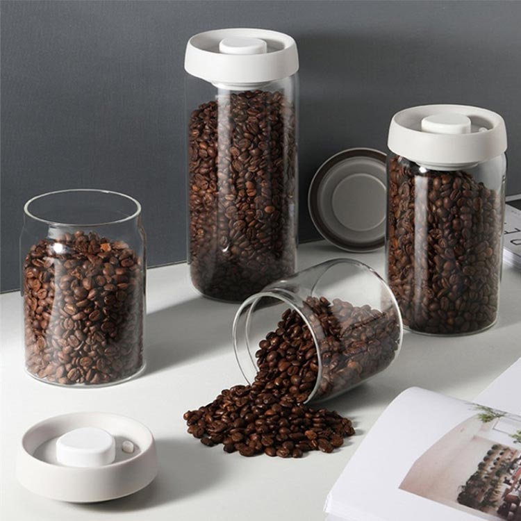 Wide mouth clear round 500ml airtight glass coffee jar with vacuum lid