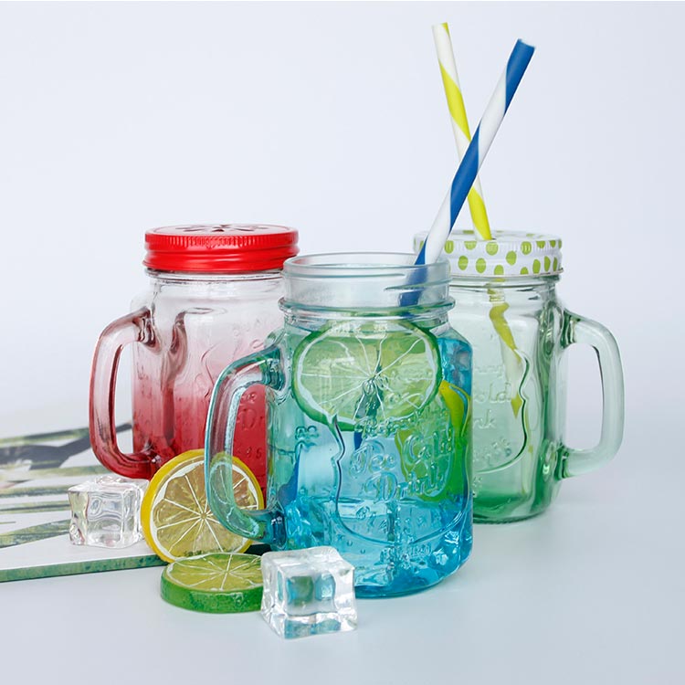 BPA FREE clear 500ml glass mason jar with handle and straw bulk