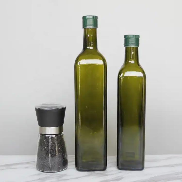 Free sample empty square glass olive oil bottle for kitchen