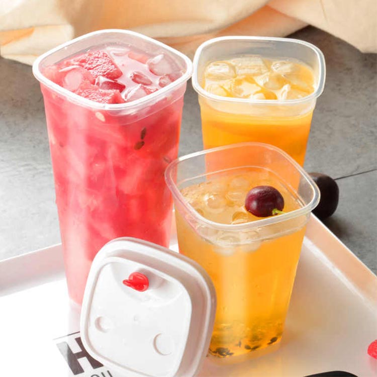 Wholesale square 400ml 500ml 600ml plastic cold drinks cup for coffee/tea/milkshake