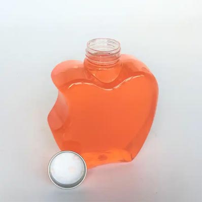 Custom clear 12oz apple shaped plastic juice bottles with caps from supplier