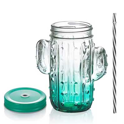 Custom color 16oz cactus mason jar drinking glasses mason cup water tumbler with straw and lid