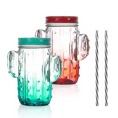 Custom color 16oz cactus mason jar drinking glasses mason cup water tumbler with straw and lid