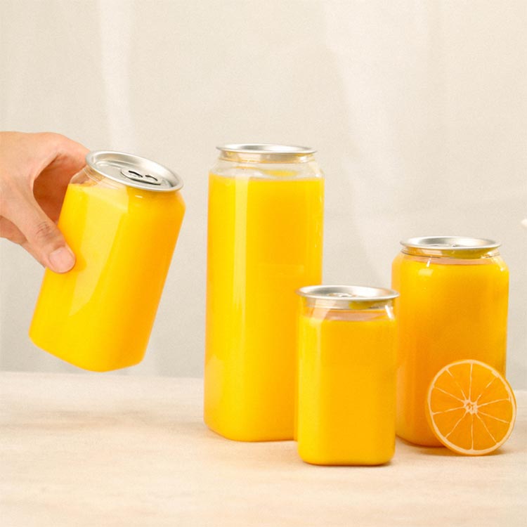 Hot sale clear square 8oz plastic soft drink cans with sealing machine