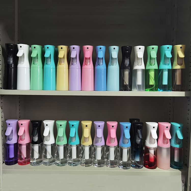 Wholesale colored 200ml 300ml 500ml plastic continuous mist spray bottle