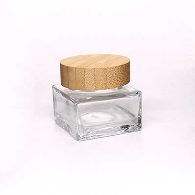 Skincare clear square 10g glass cream storage jars with wooden lids bulk