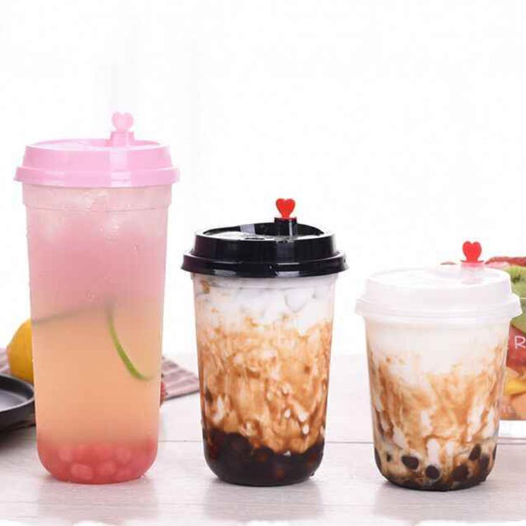 New design U shaped 16oz disposable plastic bubble tea cups with dome lids