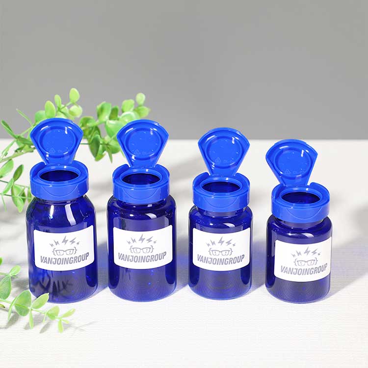 Medicine packer container empty 100ml PET cobalt blue plastic pill bottle with snap cap 38-400 neck