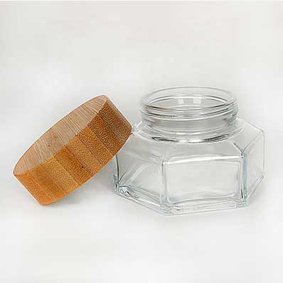 Custom printing clear 50ml hexagon glass face cream jar from china supplier