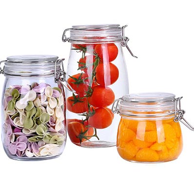 Wholesale wide mouth 500ml glass airtight storage jars with clamp top lids