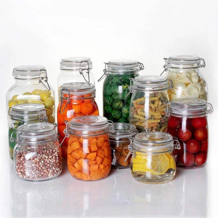 Wholesale wide mouth 500ml glass airtight storage jars with clamp top lids