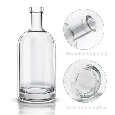 Custom high flint empty clear 750ml glass aspect liquor bottle with cork