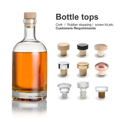 Custom high flint empty clear 750ml glass aspect liquor bottle with cork