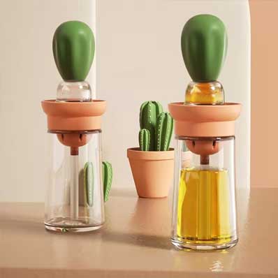 Clear olive oil dispenser glass basting bottle with silicone brush for kitchen cooking vinegar frying baking