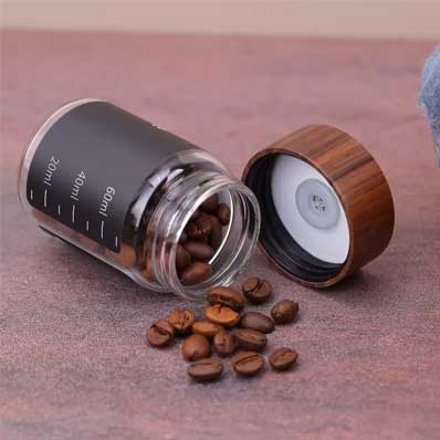 Single dose small coffee bean bottle, 20g 25g 35g 40g coffee bean storage tubes with wooden lids