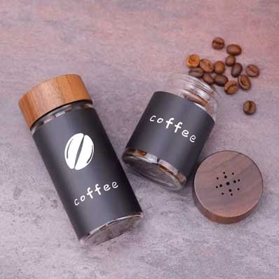 Single dose small coffee bean bottle, 20g 25g 35g 40g coffee bean storage tubes with wooden lids