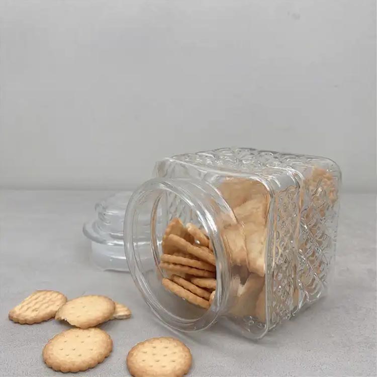 Multifunctional clear square large 1500ml 2000ml glass cookie jars with airtight lids