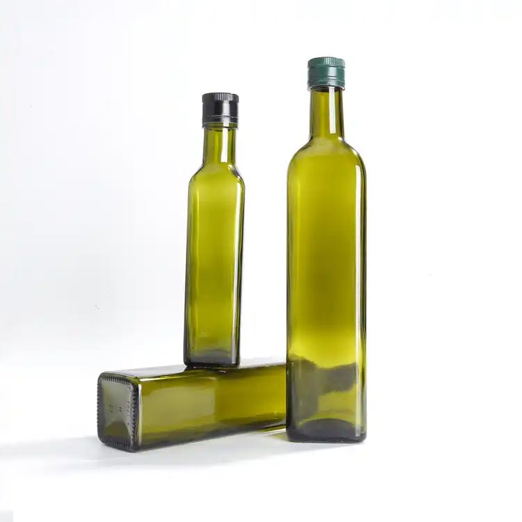 Wholesale 250ml 500ml 750ml green glass cooking oil bottles with spout