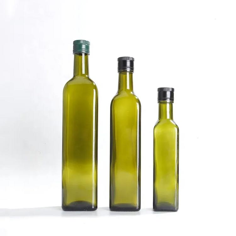 Wholesale 250ml 500ml 750ml green glass cooking oil bottles with spout