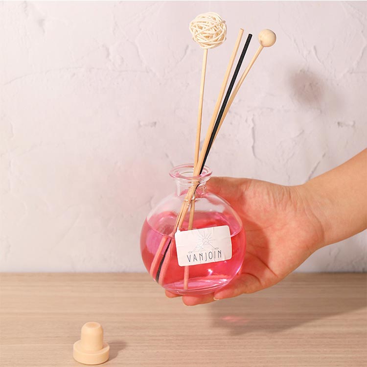 Home decoration clear 260ml spherical glass aroma diffuser bottles with reeds sticks