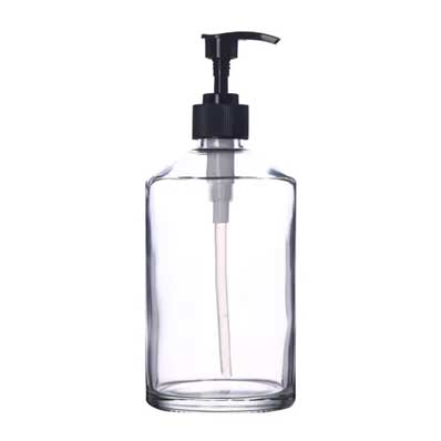 Refillable clear 16oz glass dish soap dispenser hand soap bottle with black pump for kitchen sink and bathroom