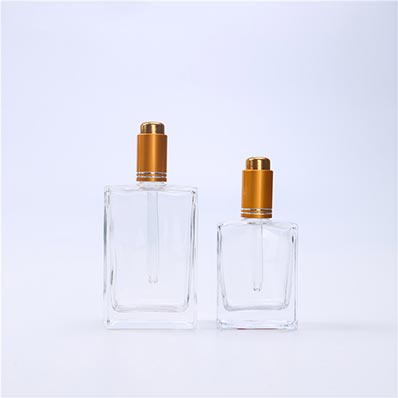 Empty clear flat square 50ml glass essential oil bottle from supplier direct