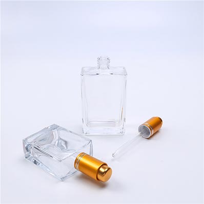 Empty clear flat square 50ml glass essential oil bottle from supplier direct