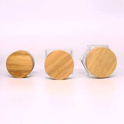 Custom shapes and size clear 30g glass eye cream jars with bamboo lids for toiletry