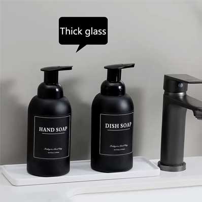 8oz 12oz amber glass foam pump bottle glass foam hand soap dispenser for bathroom or kitchen sink, pump bottles for hand soap, body wash, clear/amber/black