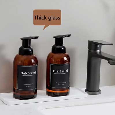 8oz 12oz amber glass foam pump bottle glass foam hand soap dispenser for bathroom or kitchen sink, pump bottles for hand soap, body wash, clear/amber/black