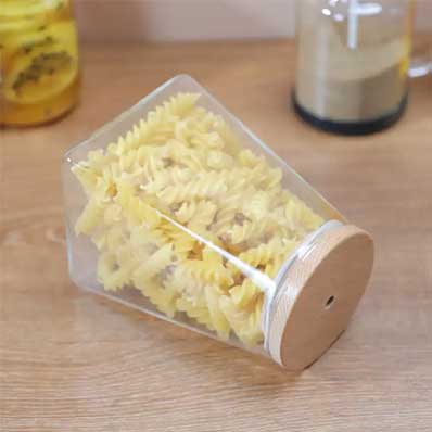 Unique design clear conical 800ml glass food storage jar with bamboo lid