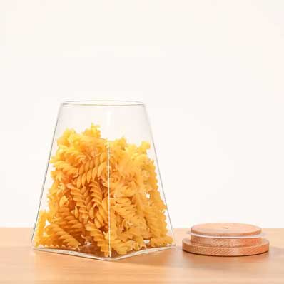 Unique design clear conical 800ml glass food storage jar with bamboo lid