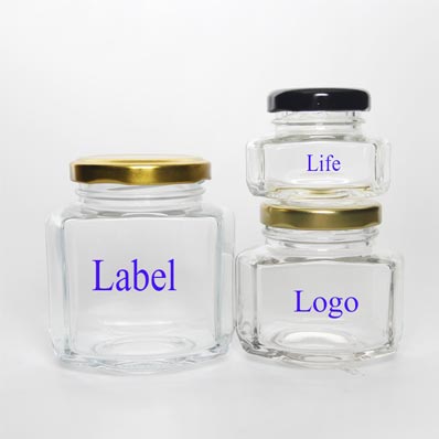 Wholesale clear 100ml glass hexagon honey jars with gold lids bulk