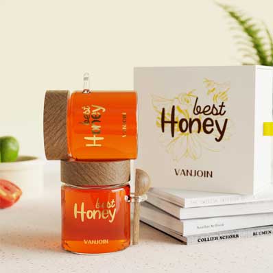 Empty 350ml 450ml 500ml cylinder honey jar small glass honey pot honey dispenser holder with wooden lid and dipper