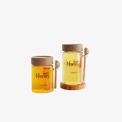 Empty 350ml 450ml 500ml cylinder honey jar small glass honey pot honey dispenser holder with wooden lid and dipper