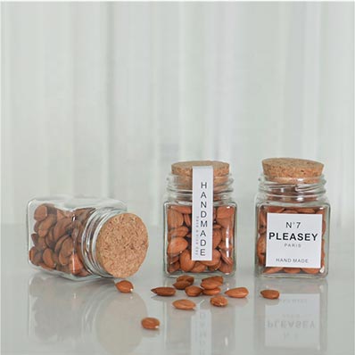 Free sample clear 8oz square glass jar with cork lid for kitchen