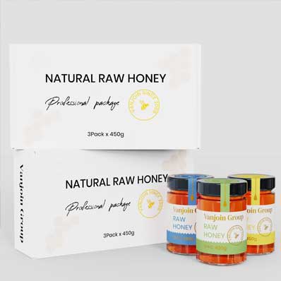 Custom gift craft box packaging jam sauce honey glass jar with dipper and metal lid