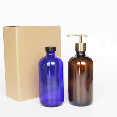 Refillable amber/clear 16oz glass lotion bottles with pump from supplier