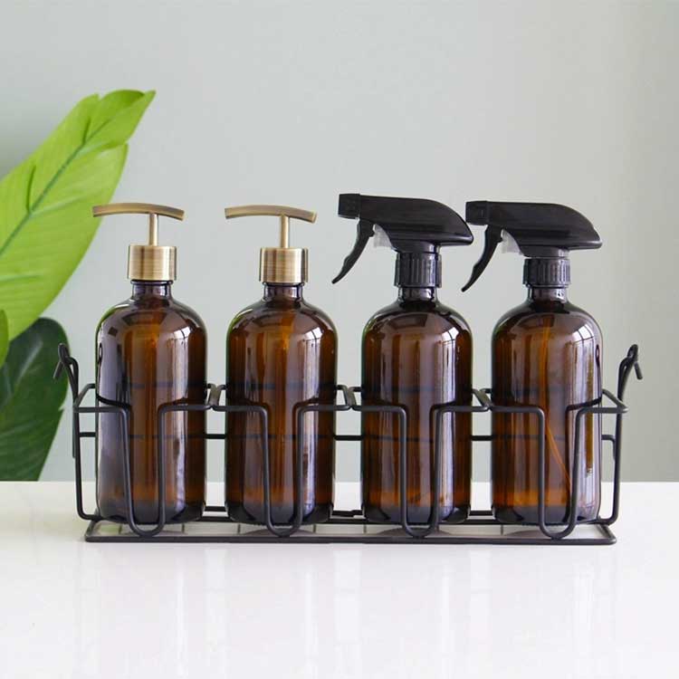 Refillable amber/clear 16oz glass lotion bottles with pump from supplier