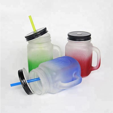 Customized colored 16oz glass mason jar with lid and straw bulk