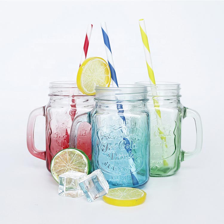 BPA FREE clear 500ml glass mason jar with handle and straw bulk