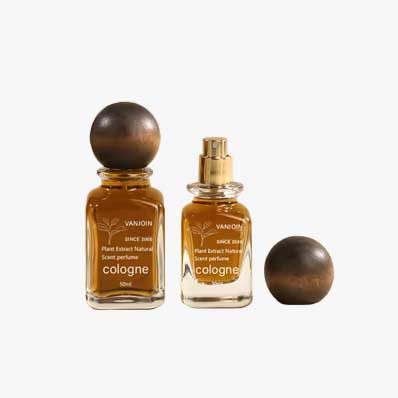 Wholesale refillable empty glass spray perfume bottle 30ml 50ml square arabic style perfume bottles with sphere wooden cap