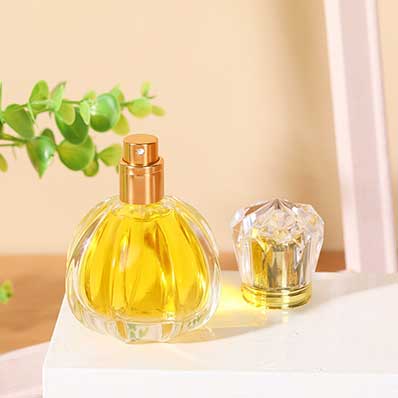 Unique design pumpkin shape mini refillable 50ml glass room spray bottles with gold dispenser